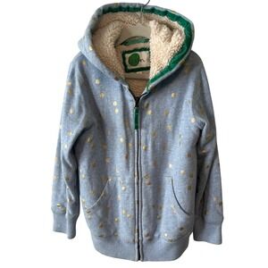 Mini Boden Kid's Light Blue and Gold‎ Polka Dot Fleece Hoodie in Size 7-8 Years